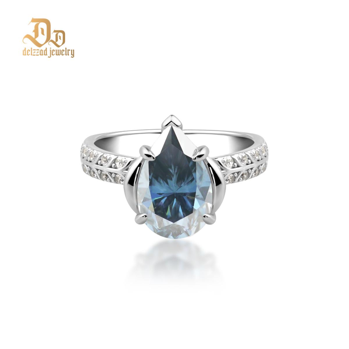 Delzzad 4ct Pear Synthetic Moissanite Solitaire Ring In 925 Sterling Silver