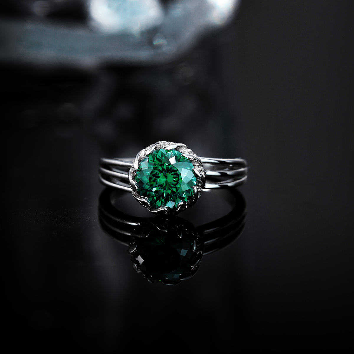 3ct Hundreds Faces Round Synthetic Moissanite Split Ring In 925 Sterling Silver