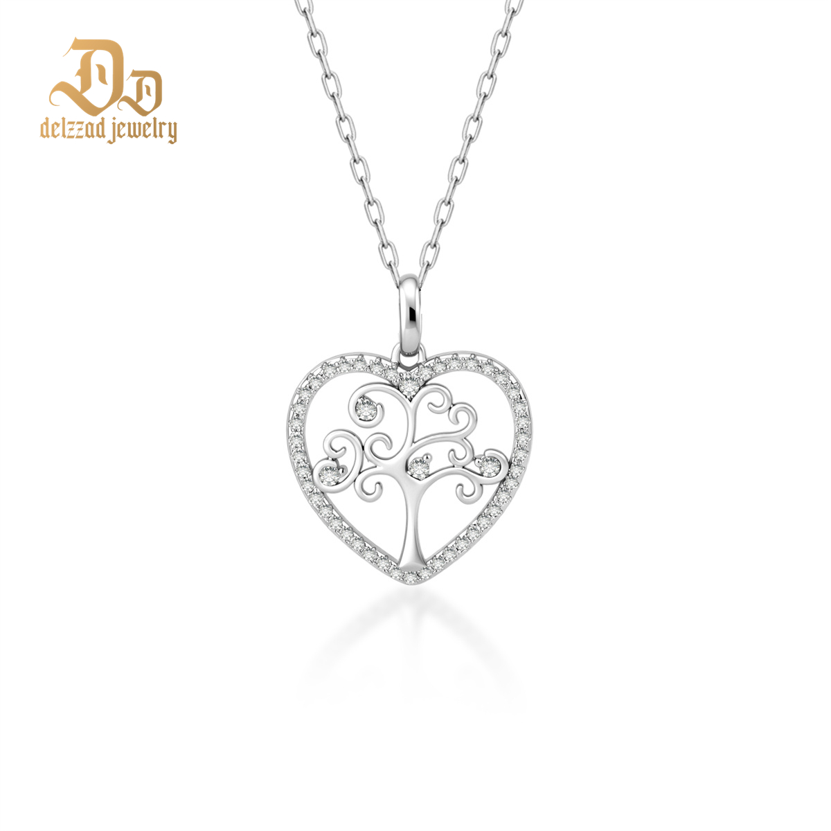 Delzzad 0.2ct Grounded in You Pendant Tree of Life Heart Necklace Eternal Roots of Love Chain VVS Synthetic Moissanite Pendant Jewelry Copper
