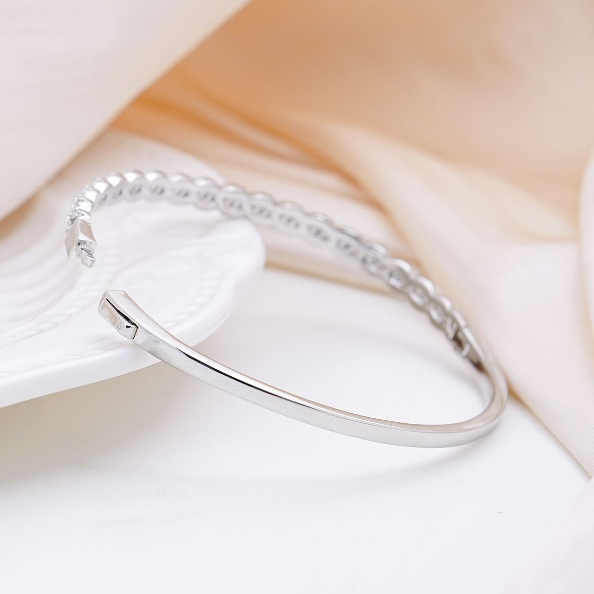 Trinity Ripple Bangle Bracelet Stackable Wedding Bangle Synthetic Moissanite Bracelet Copper