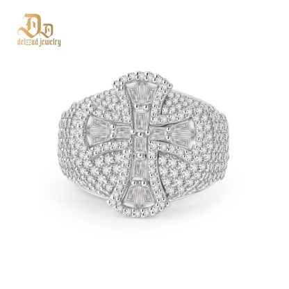 2ct Eternal Pillar Ring Fully Iced Out Ring Hip Hop Gothic Cross Ring VVS Synthetic Moissanite Ring Jewelry Copper Band