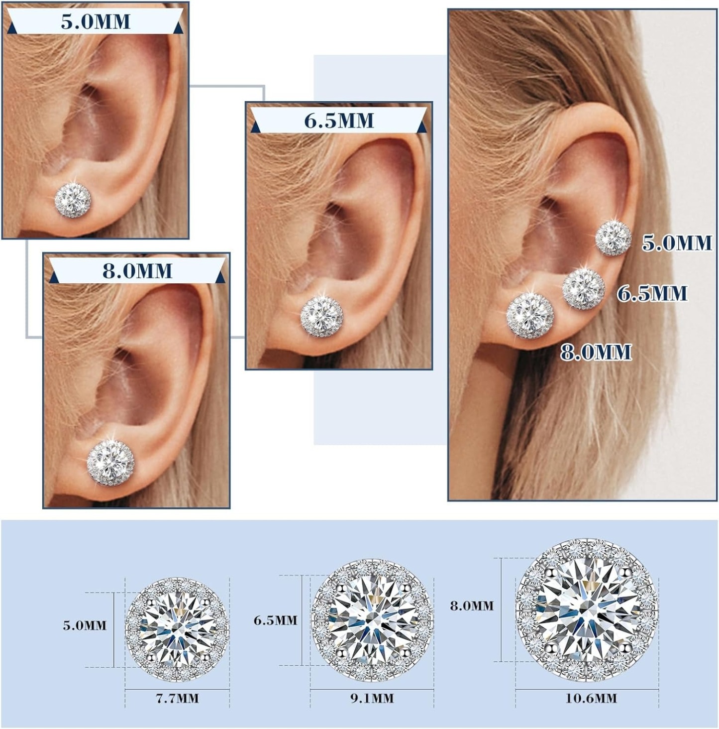 925S & VVS1 MOISSANITE HALO STUD EARRINGS