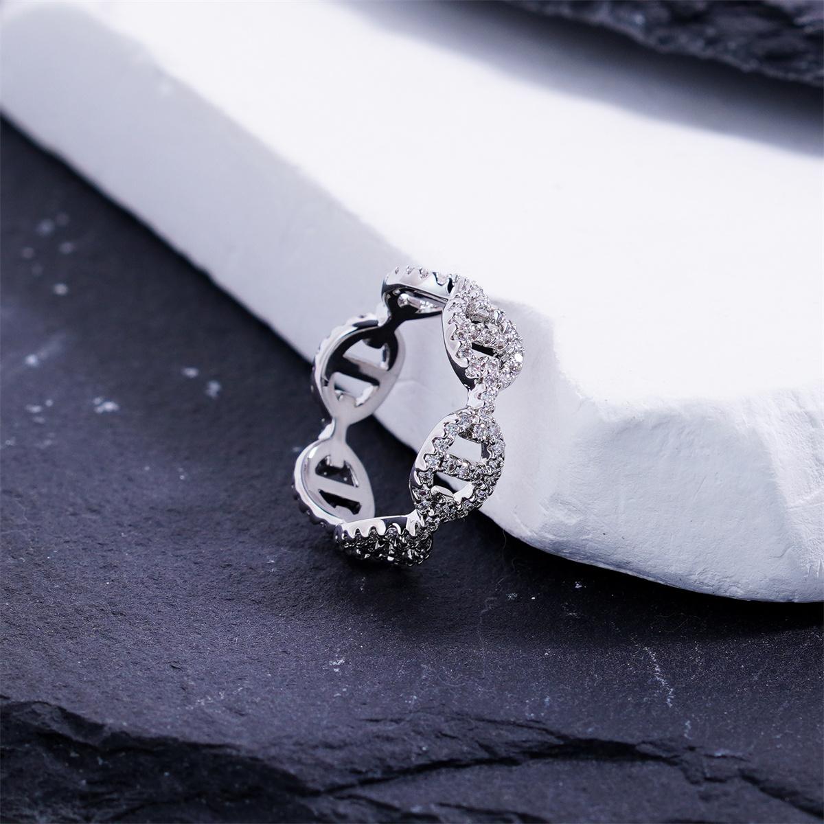 Delzzad 0.8ct Urban Marine Ring Anchor Link Eternity Ring Chain Band VVS Synthetic Moissanite Ring Jewelry Copper Band