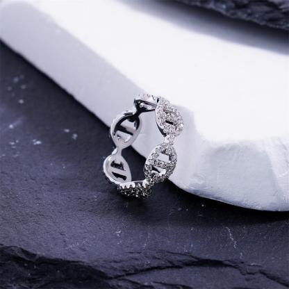 Delzzad 0.8ct Urban Marine Ring Anchor Link Eternity Ring Chain Band VVS Synthetic Moissanite Ring Jewelry Copper Band