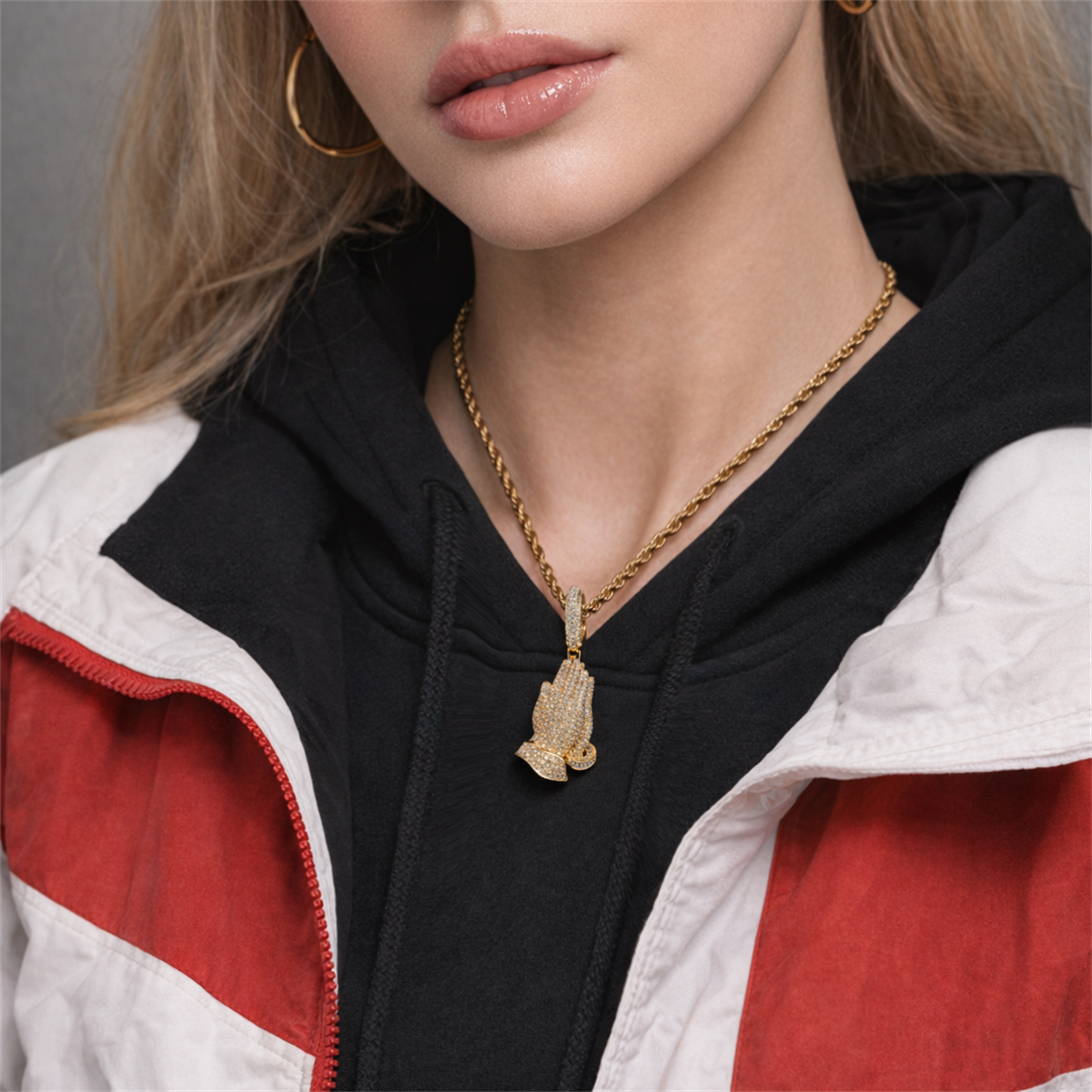 2.5ct Echo of Heaven Starlit Prayer Pendant Praying Hands Pendant Necklace Jewelry Copper