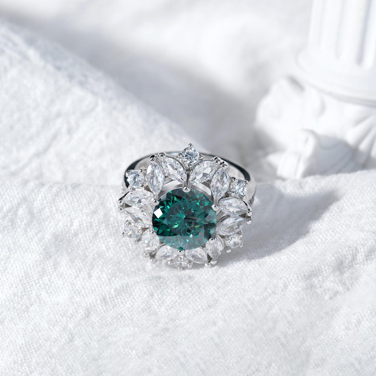 Delzzad 3ct Hundreds Faces Round Synthetic Moissanite Flower Ring In 925 Sterling Silver