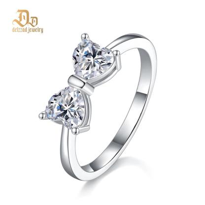 Delzzad 1.6ct Classic Heart Cut Ring Angelic Bow Ring D Color VVS Synthetic Moissanite Ring Jewelry S925 Band