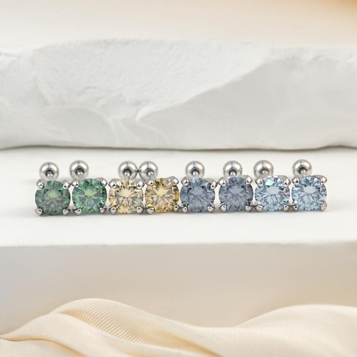 Delzzad S925 0.5ct Synthetic Moissanite Exquisite Hip Hop Solitaire Four-Prong Stud Earrings Anniversary Birthday Valentine's Day Gifts For Men Women