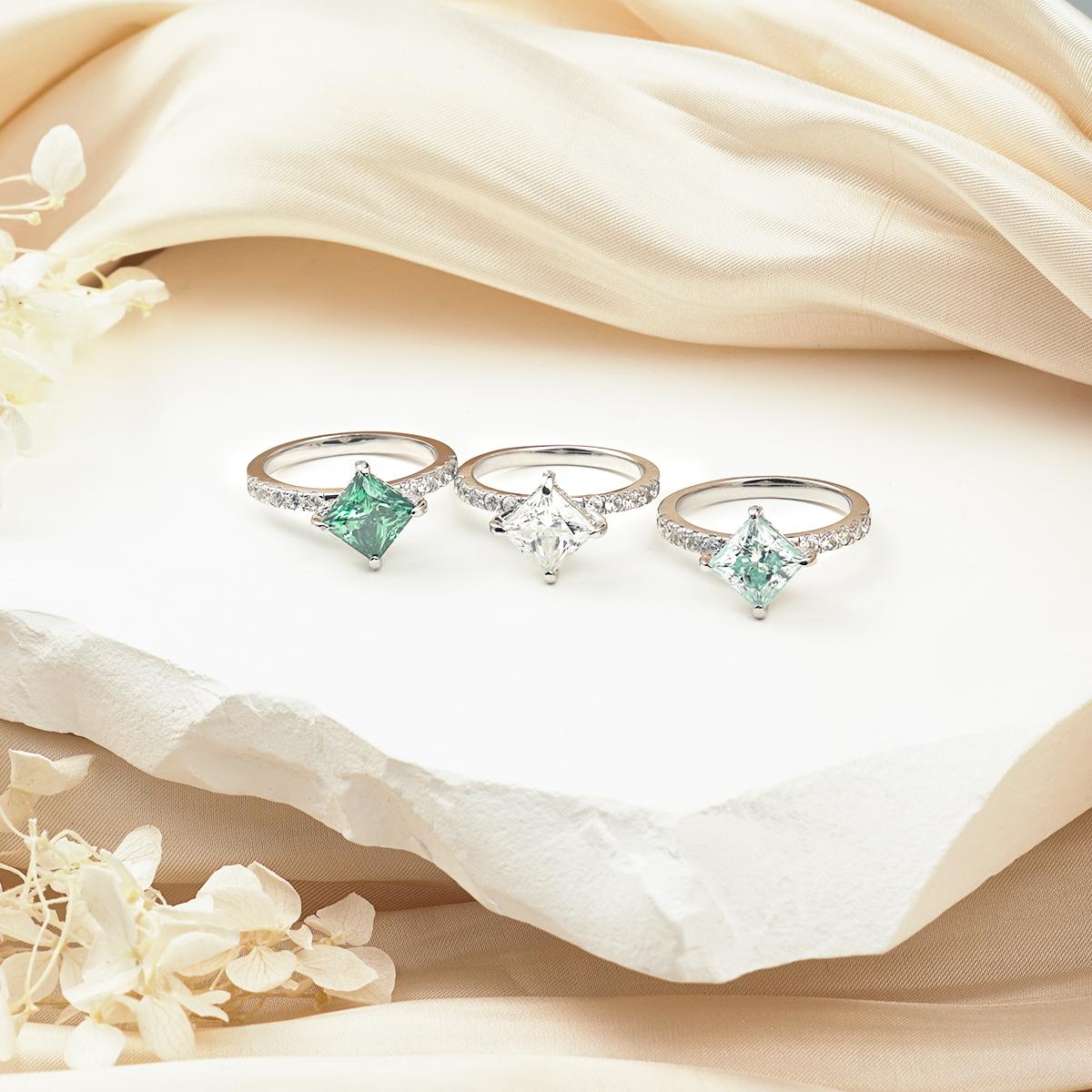 Delzzad 2ct Princess Synthetic Moissanite Compass Ring In 925 Sterling Silver