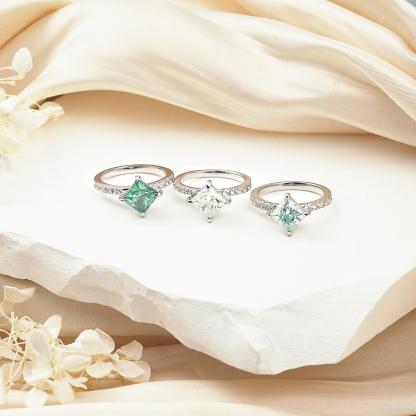 Delzzad 2ct Princess Synthetic Moissanite Compass Ring In 925 Sterling Silver