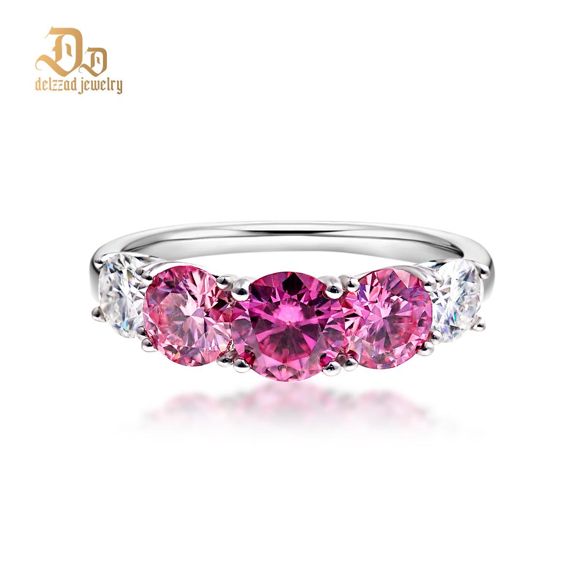 Delzzad 3.6ct Pink and White Round Synthetic Moissanite Wedding Band S925