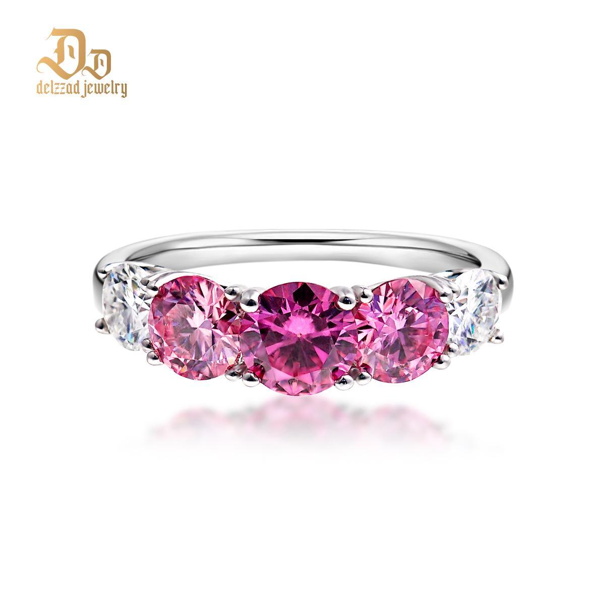Delzzad 3.6ct Pink and White Round Synthetic Moissanite Wedding Band S925