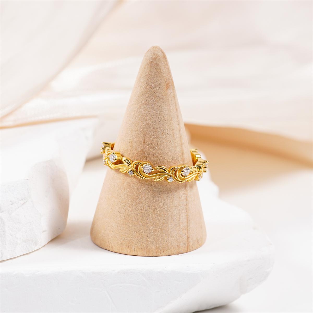 Delzzad Golden Vine Eternity Ring Floral Band Engagement Ring Synthetic Moissanite Band Ring Jewelry S925 Band