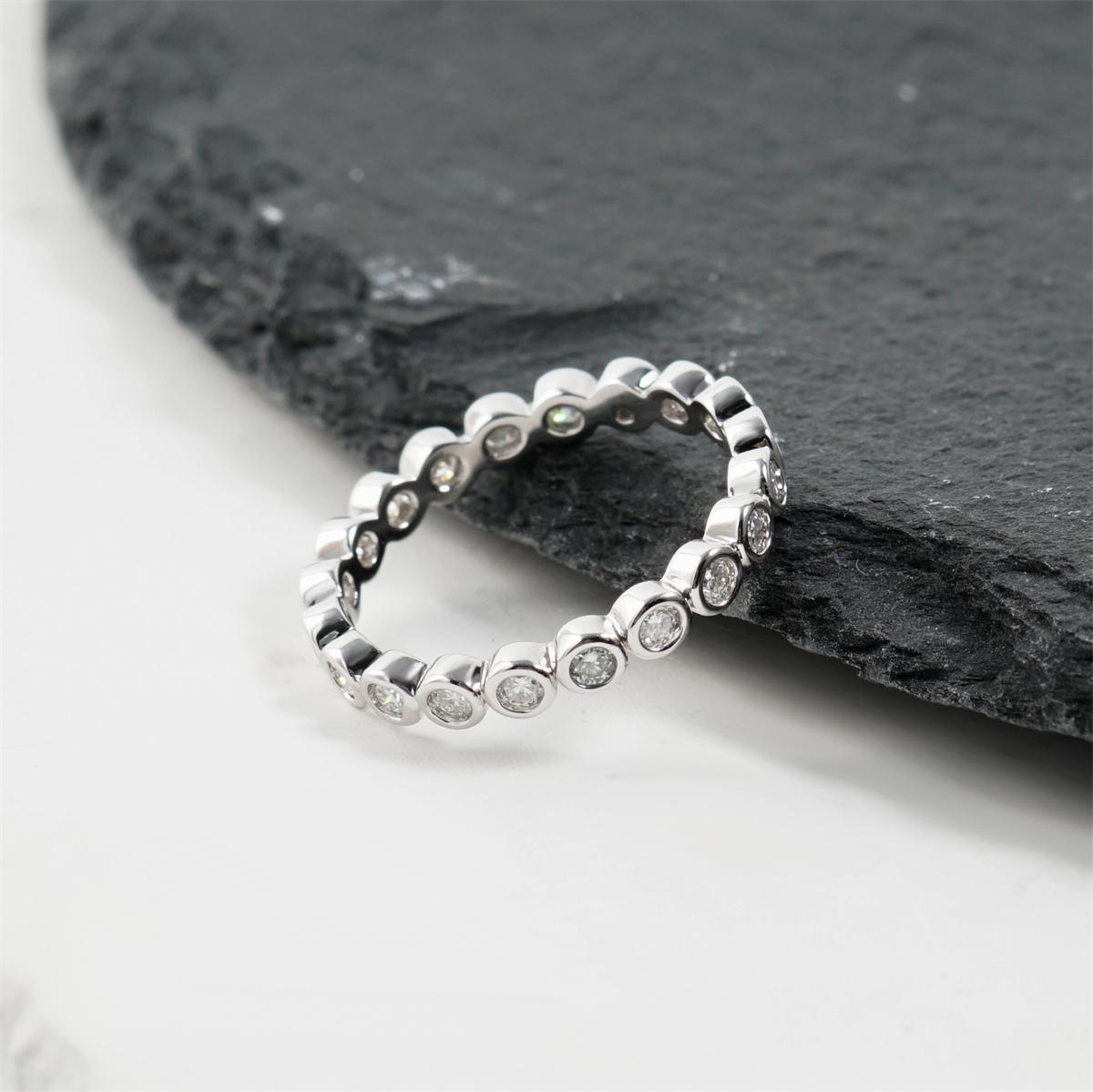 Enchanted Circles Stellar Orbit Copper Ring Bubble Bezel Set Eternity Band Wedding Ring VVS Synthetic Moissanite Ring Jewelry