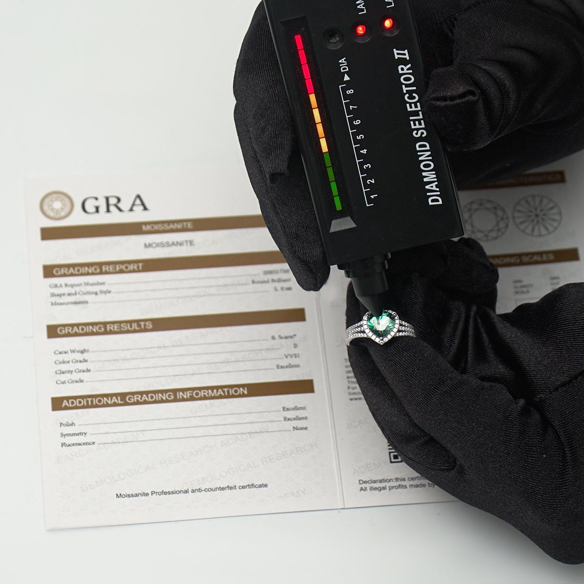 Delzzad 2ct Sparkling Heart Halo Split Ring Synthetic Moissanite S925 Love Ring Band Jewelry for Women Girls