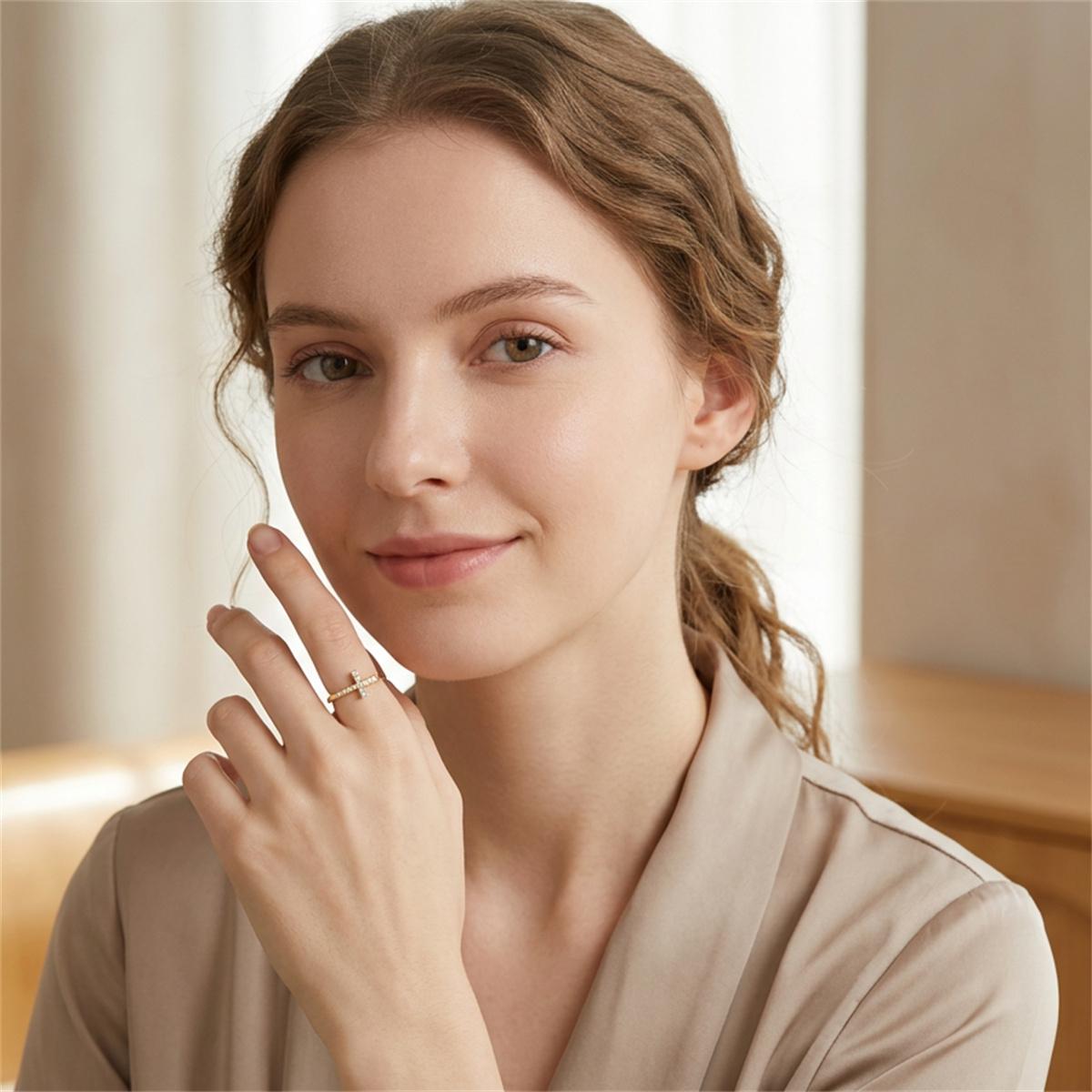 0.1ct Cross Ring Eternal Intersection Ring Band for Her Infinity Wedding Band Ring D Color VVS Synthetic Moissanite Ring Jewelry S925/Copper Band