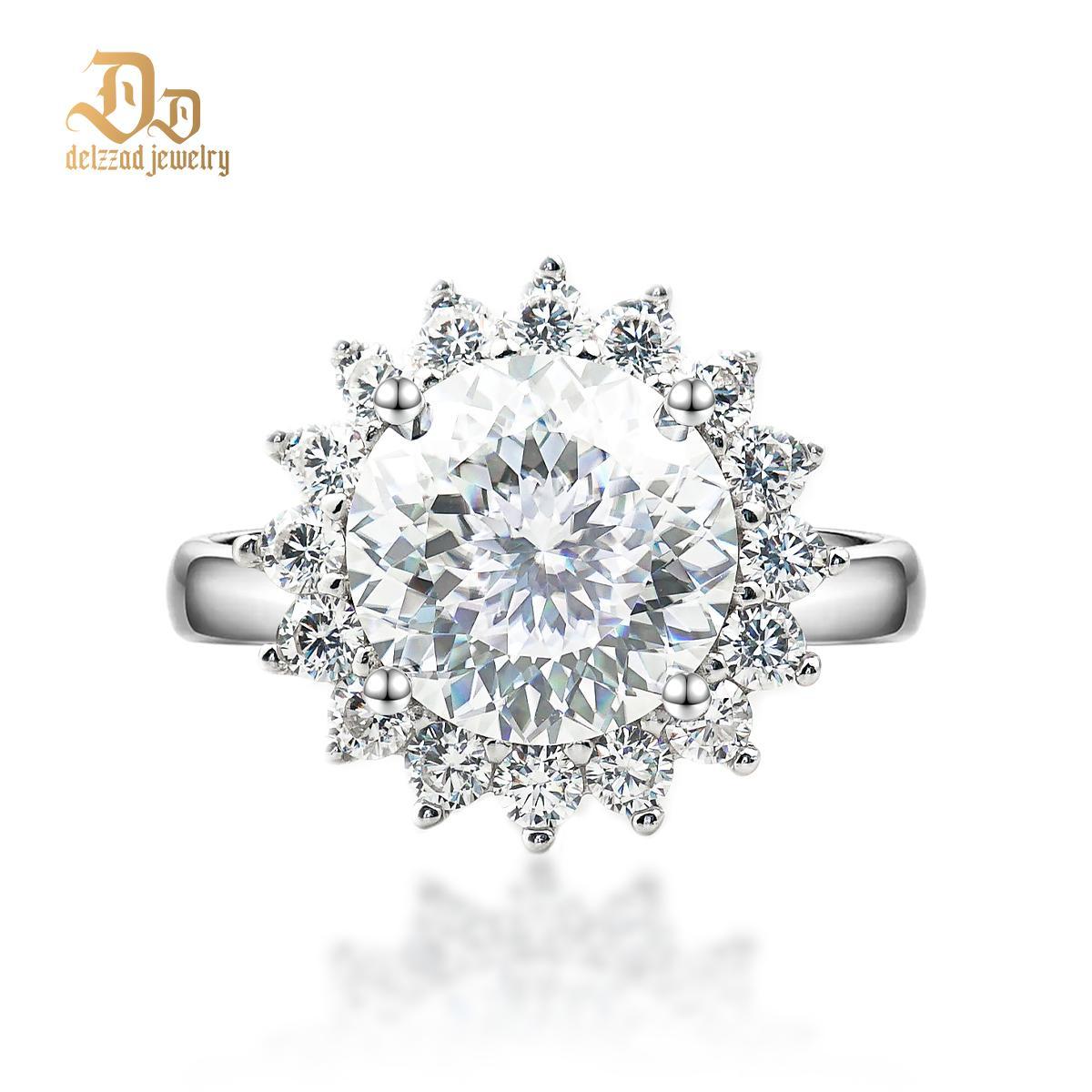 Delzzad 5ct Round Synthetic Moissanite Sunflower Ring In 925 Sterling Silver