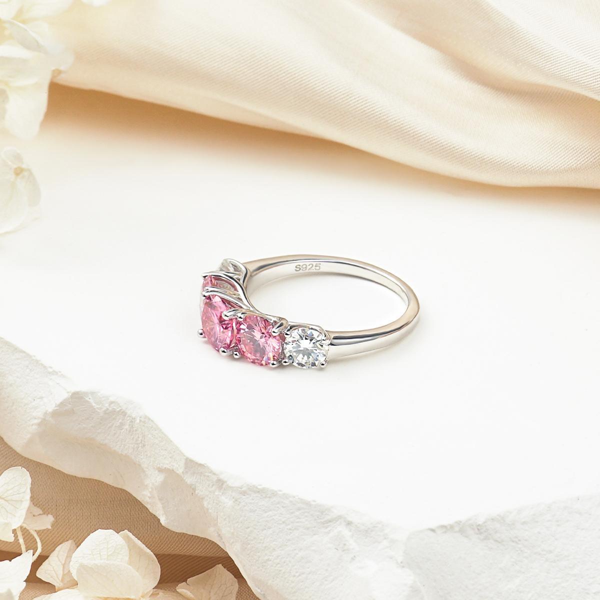 Delzzad 3.6ct Pink and White Round Synthetic Moissanite Wedding Band S925