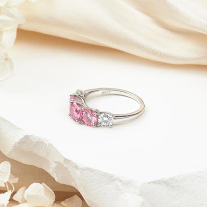 Delzzad 3.6ct Pink and White Round Synthetic Moissanite Wedding Band S925