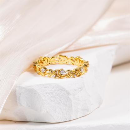 Delzzad Golden Vine Eternity Ring Floral Band Engagement Ring Synthetic Moissanite Band Ring Jewelry S925 Band