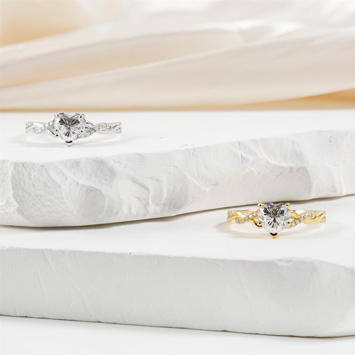 1.3ct Eternal Twined Heart Ring Twisted Band VVS Synthetic Moissanite Ring Jewelry S925 Band