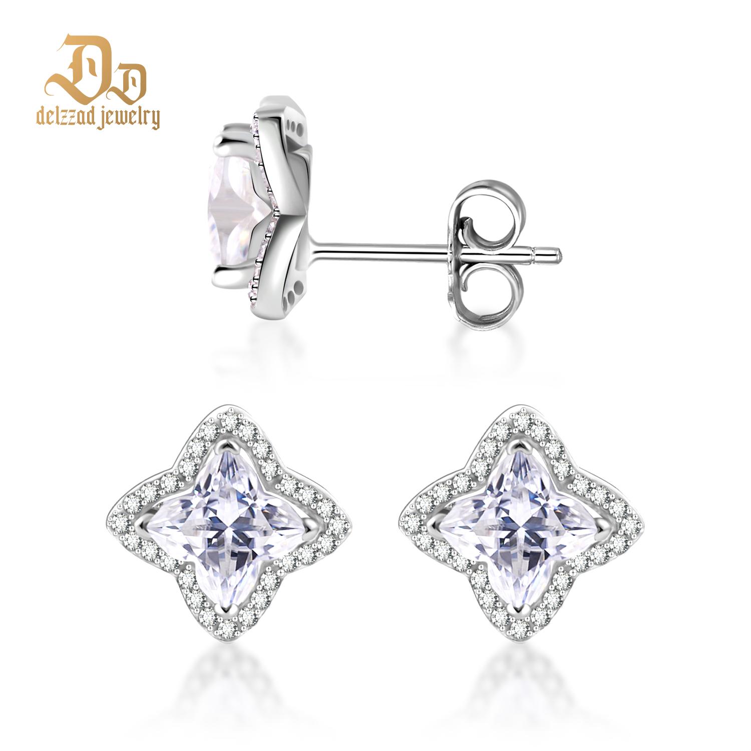 Delzzad Bling Luxury Four-Leaf Clover Earrings Lab-Created Moissanite Stud Earring S925 Sterling Silver Moissanite Jewelry Perfect  Gift for Men Women Wedding Set