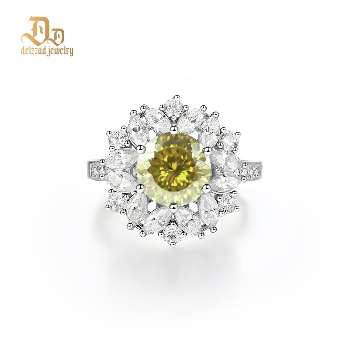 Delzzad 3ct Hundreds Faces Round Synthetic Moissanite Flower Ring In 925 Sterling Silver