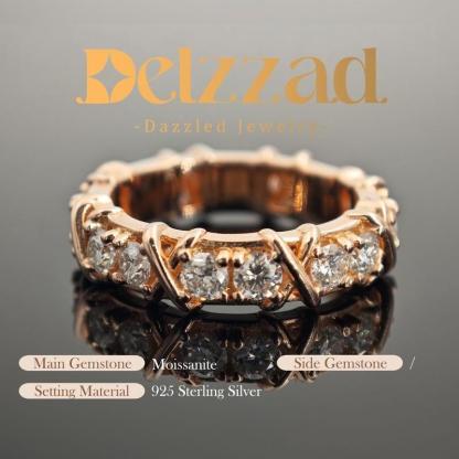 S925 VVS Synthetic Moissanite Cross Eternity Ring Gift For Wedding Anniversary