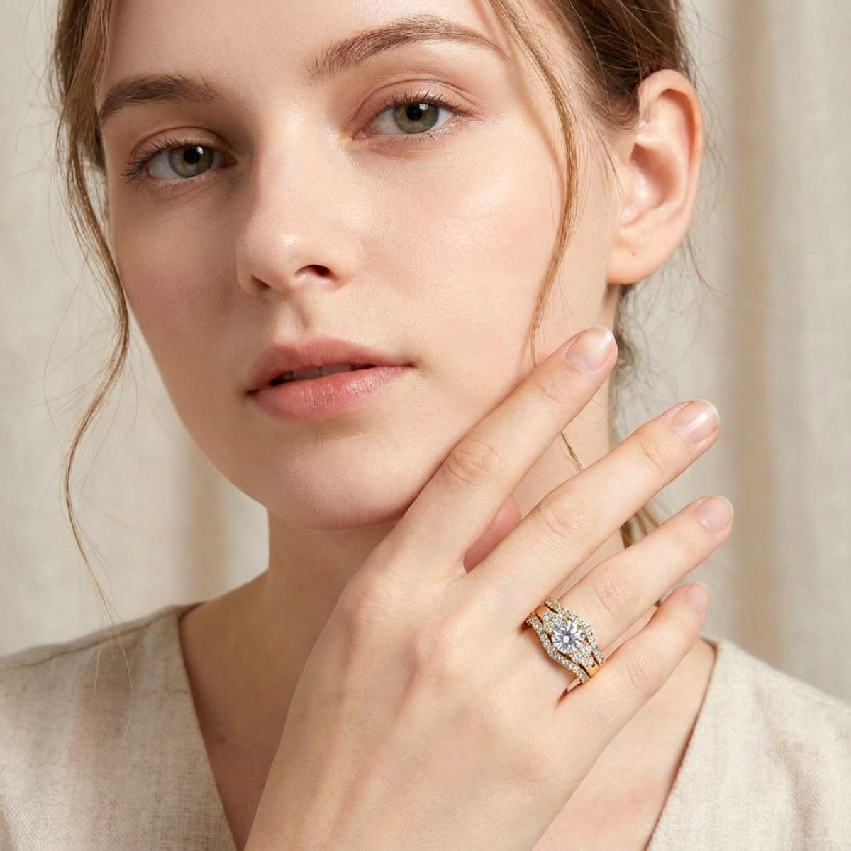 Timeless Embrace 2ct Triple Promise Ring Copper Engagement Stacking Ring VVS Synthetic Moissanite Ring Jewelry