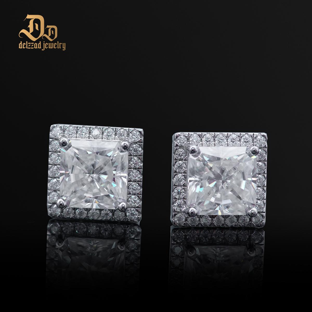 Delzzad Princess Cut Synthetic Moissanite Stud Earrings Stocking Stuffers Christmas Gifts for Men Women