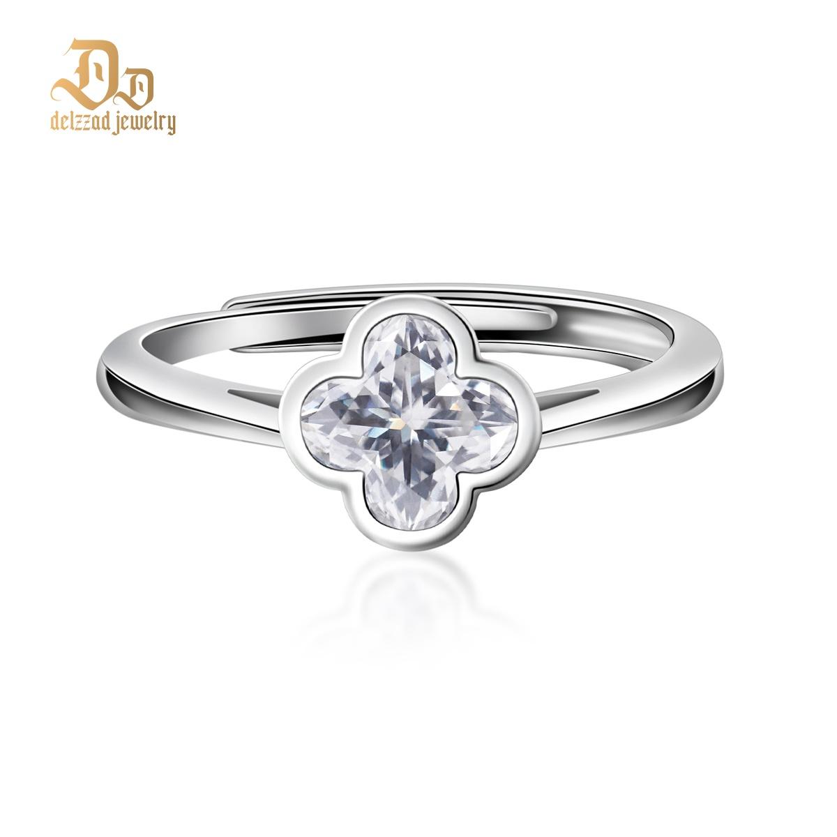 Delzzad 1ct Adjustable Four-Leaf Clover Ring Delzzad 1ct Adjustable Four-Leaf Clover Ring  Lab-Created Moissanite Engagement Ring S925 Sterling Silver Moissanite Jewelry Perfect Giftfor Women
