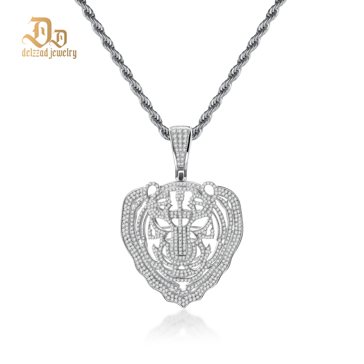 Eternal Pride Hip Hop Tiger Head Pendant Tiger Necklace Chain D Color VVS Synthetic Moissanite Copper Chain