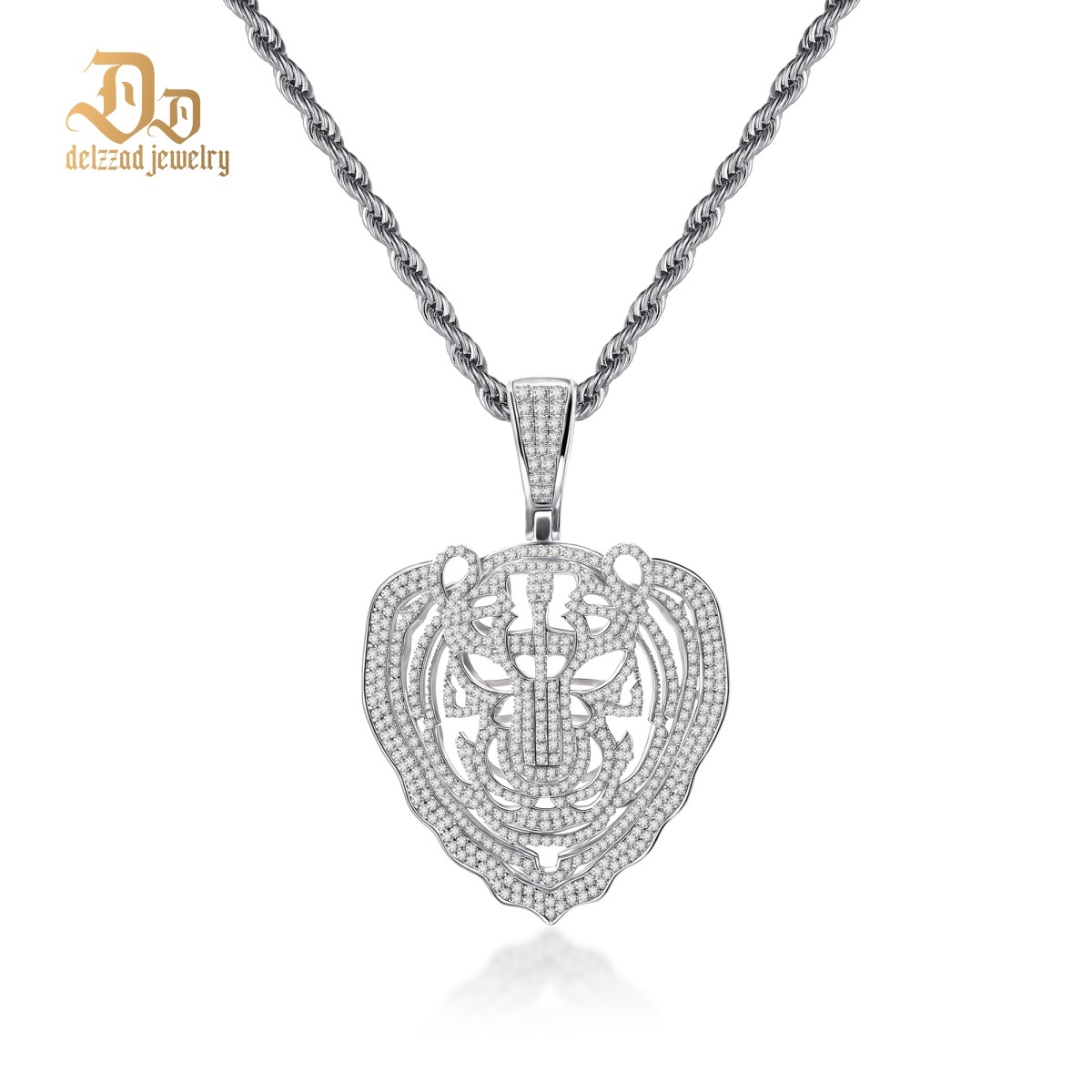 Eternal Pride Hip Hop Tiger Head Pendant Tiger Necklace Chain D Color VVS Synthetic Moissanite Copper Chain