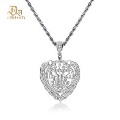 Eternal Pride Hip Hop Tiger Head Pendant Tiger Necklace Chain D Color VVS Synthetic Moissanite Copper Chain