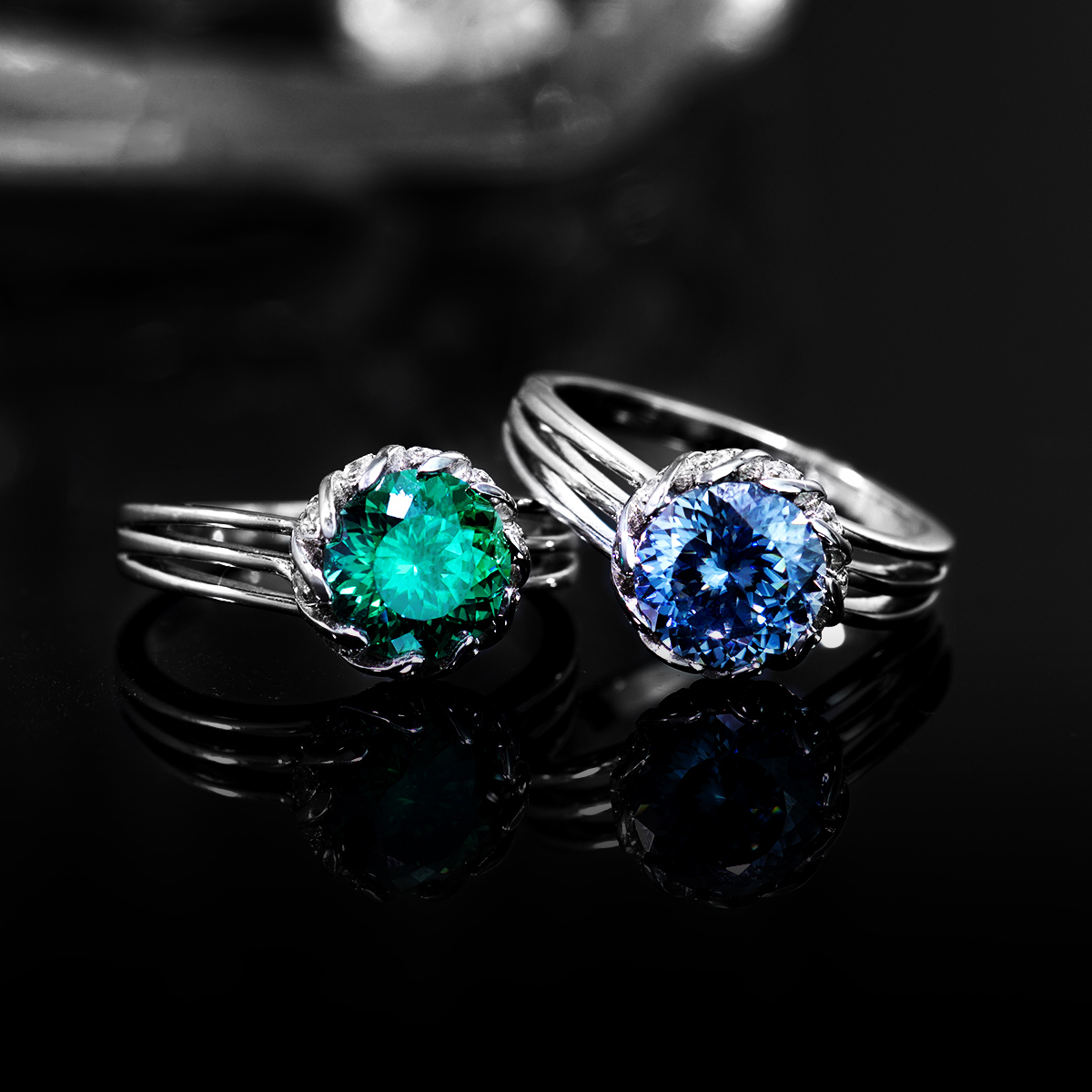 3ct Hundreds Faces Round Synthetic Moissanite Split Ring In 925 Sterling Silver