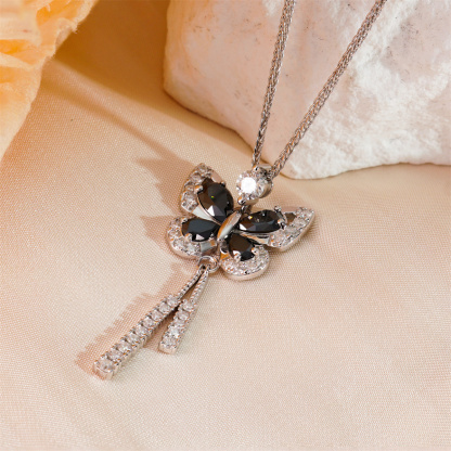 1.6ct Black Butterfly Synthetic Moissanite Necklace Chain In 925 Sterling Silver