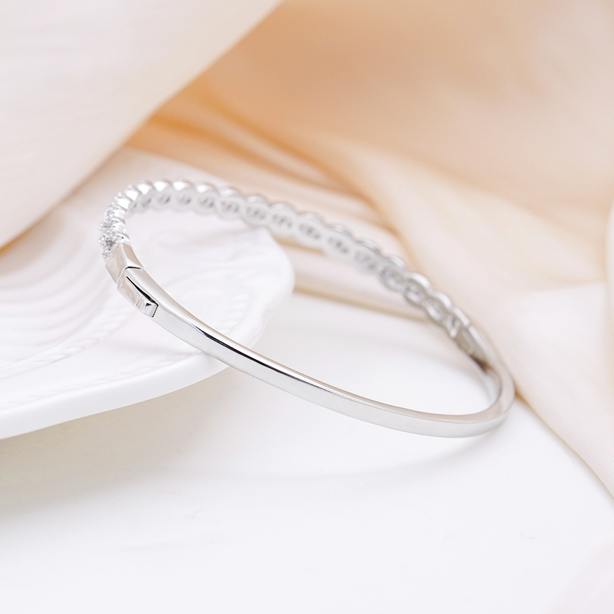 Trinity Ripple Bangle Bracelet Stackable Wedding Bangle Synthetic Moissanite Bracelet Copper