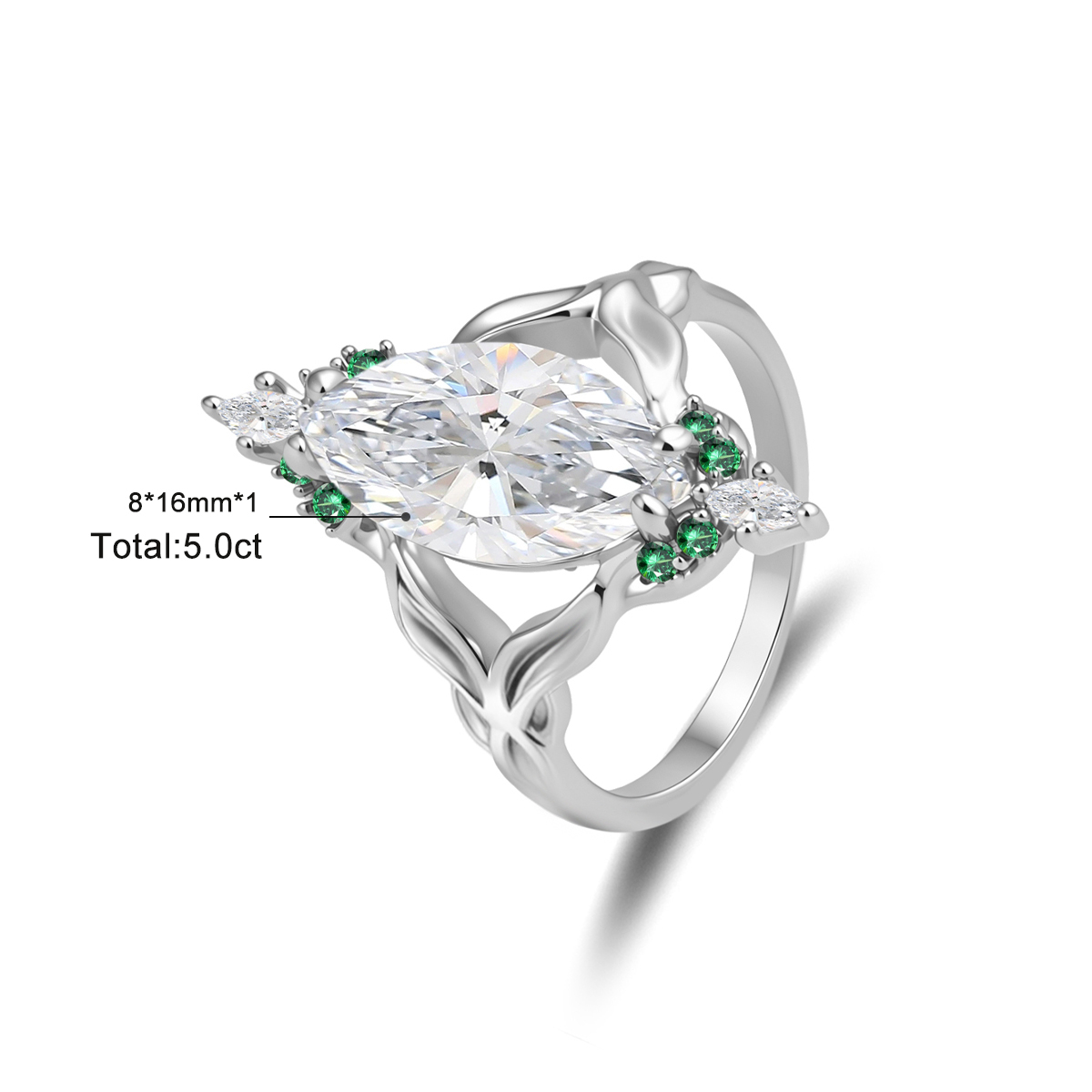 14K Gold-Plated 5ct The Forest Nymph Ring Band Marquise Cut VVS Synthetic Moissanite Ring Jewelry