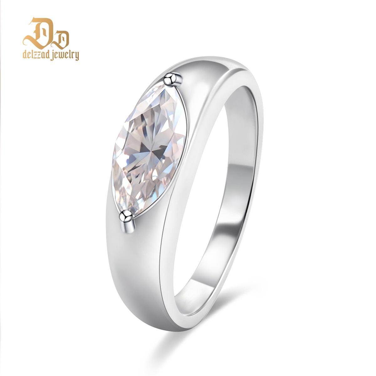 Delzzad 1ct Vintage Bezel Solitaire Marquise Ring Band Engagement Wedding Band Ring D Color VVS Synthetic Moissanite Ring Jewelry S925 Perfect Birthday Engagement Wedding Anniversary Christmas Gift
