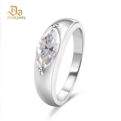 Delzzad 1ct Vintage Bezel Solitaire Marquise Ring Band Engagement Wedding Band Ring D Color VVS Synthetic Moissanite Ring Jewelry S925 Perfect Birthday Engagement Wedding Anniversary Christmas Gift