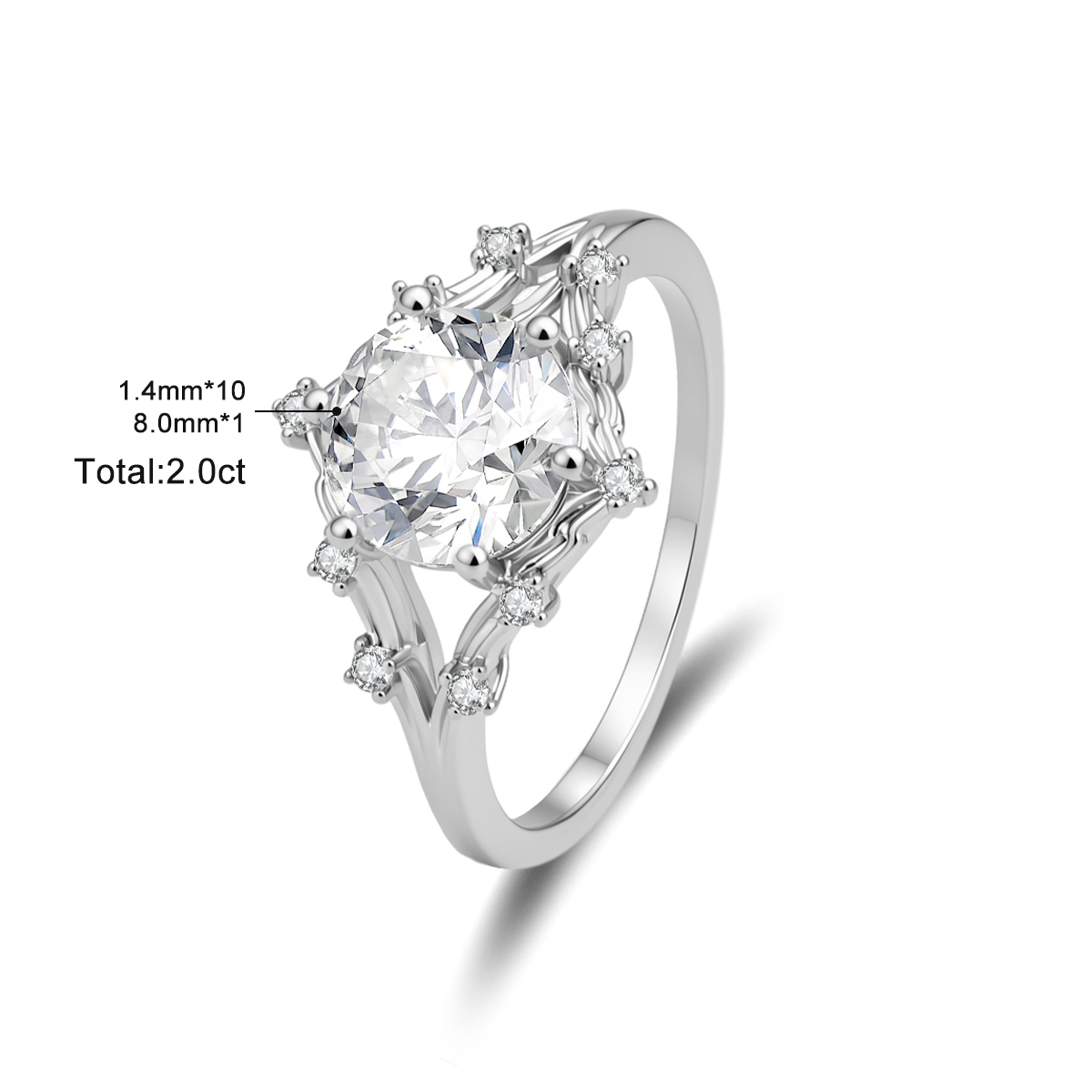 14K Gold-Plated 2ct The Polaris Blossom Ring Band Six Prong Ring VVS Synthetic Moissanite Ring Jewelry