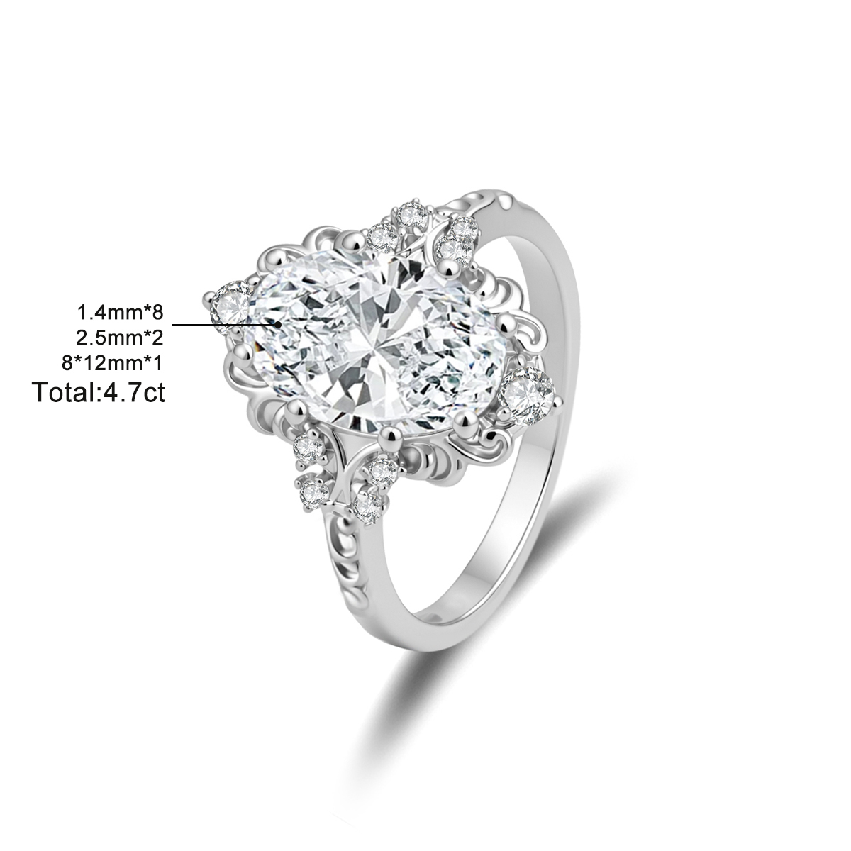 14K Gold-Plated 4.7ct Moonlit Baroque Ring Aurora Halo Ring Band VVS Synthetic Moissanite Ring Jewelry