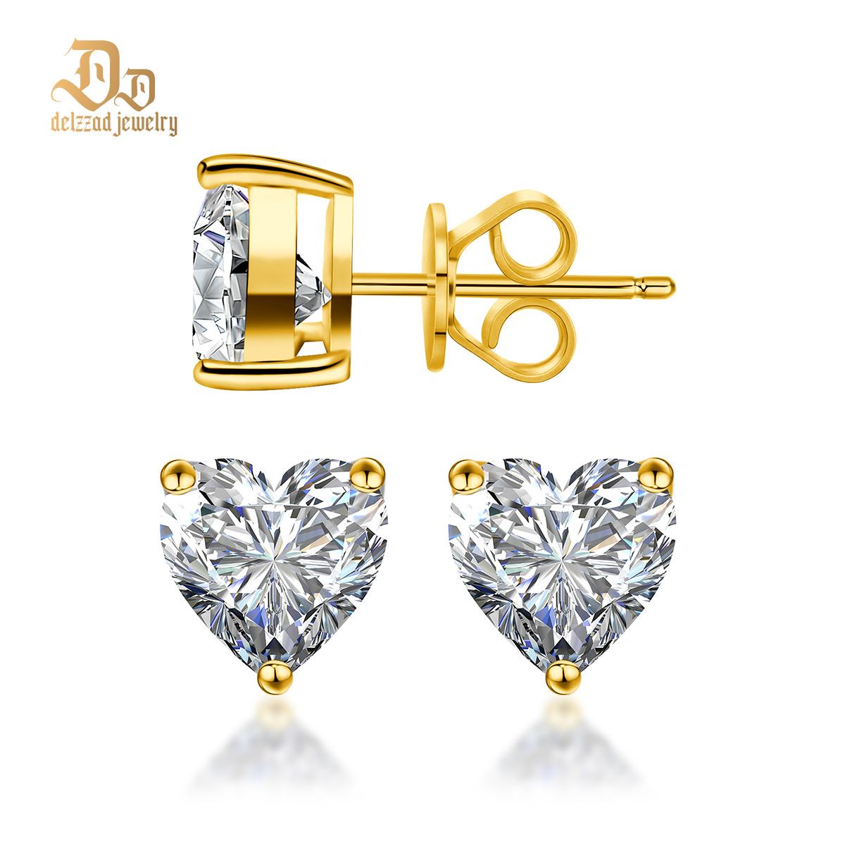 Delzzad S925 Heart Cut Synthetic Moissanite Heart Shape Solitaire Stud Earrings