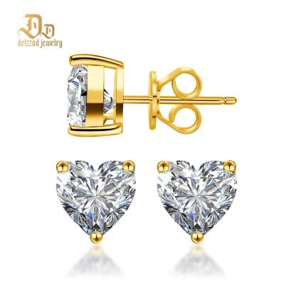 Delzzad S925 Heart Cut Synthetic Moissanite Heart Shape Solitaire Stud Earrings