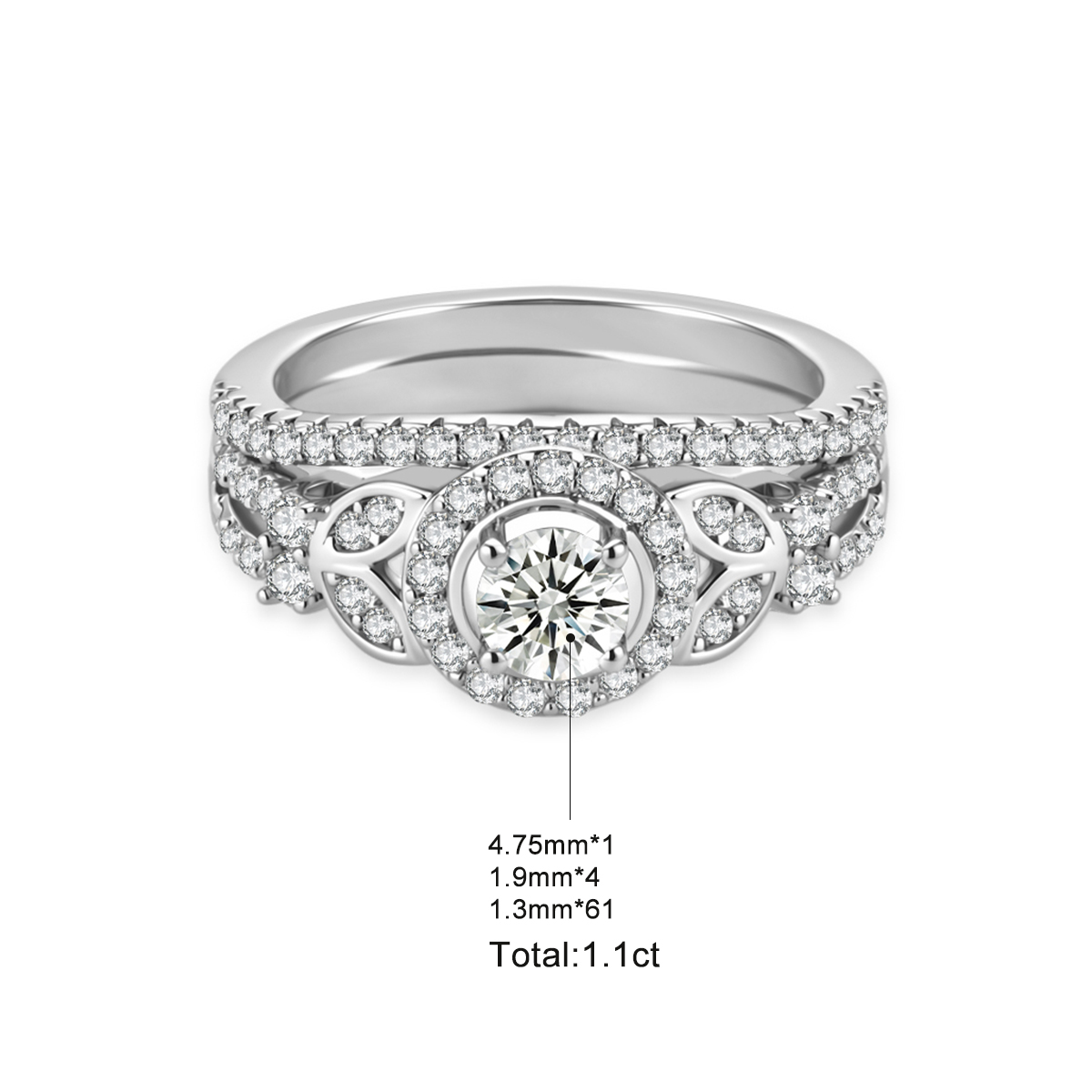 Delzzad 1.1ct A Galaxy for My Star Ring Vintage Bridal Set Halo Wedding Band Ring VVS Synthetic Moissanite Ring Jewelry Copper Band
