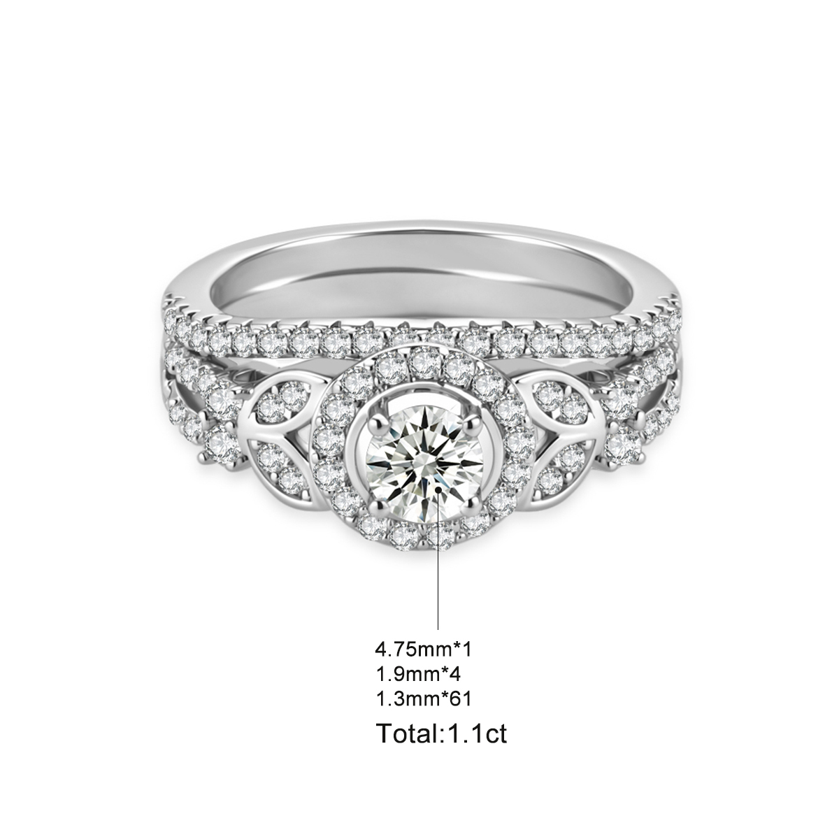Delzzad 1.1ct A Galaxy for My Star Ring Vintage Bridal Set Halo Wedding Band Ring VVS Synthetic Moissanite Ring Jewelry Copper Band