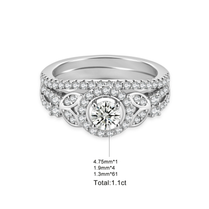 Delzzad 1.1ct A Galaxy for My Star Ring Vintage Bridal Set Halo Wedding Band Ring VVS Synthetic Moissanite Ring Jewelry Copper Band