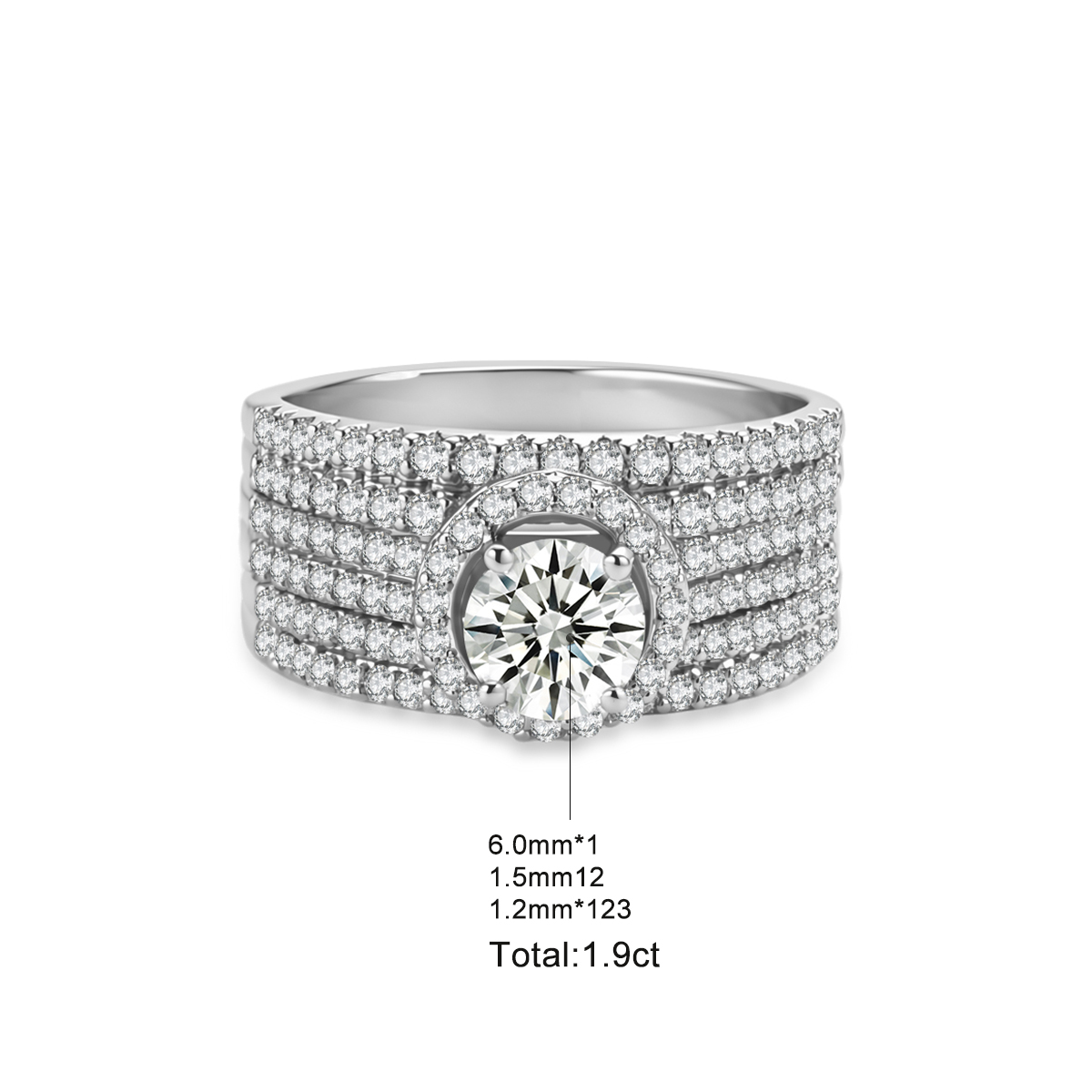 Delzzad 1.9ct The Radiant Eras Ring Halo Engagement Ring Bridal Wedding Promise Ring VVS Synthetic Moissanite Ring Jewelry Copper Band