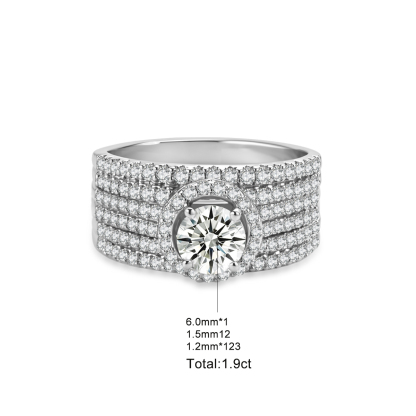 Delzzad 1.9ct The Radiant Eras Ring Halo Engagement Ring Bridal Wedding Promise Ring VVS Synthetic Moissanite Ring Jewelry Copper Band