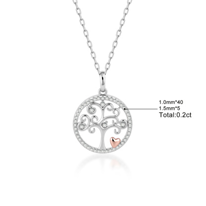 Delzzad 0.2ct Grow with You Pendant Tree of Life Necklace Chain VVS Synthetic Moissanite Pendant Jewelry Copper